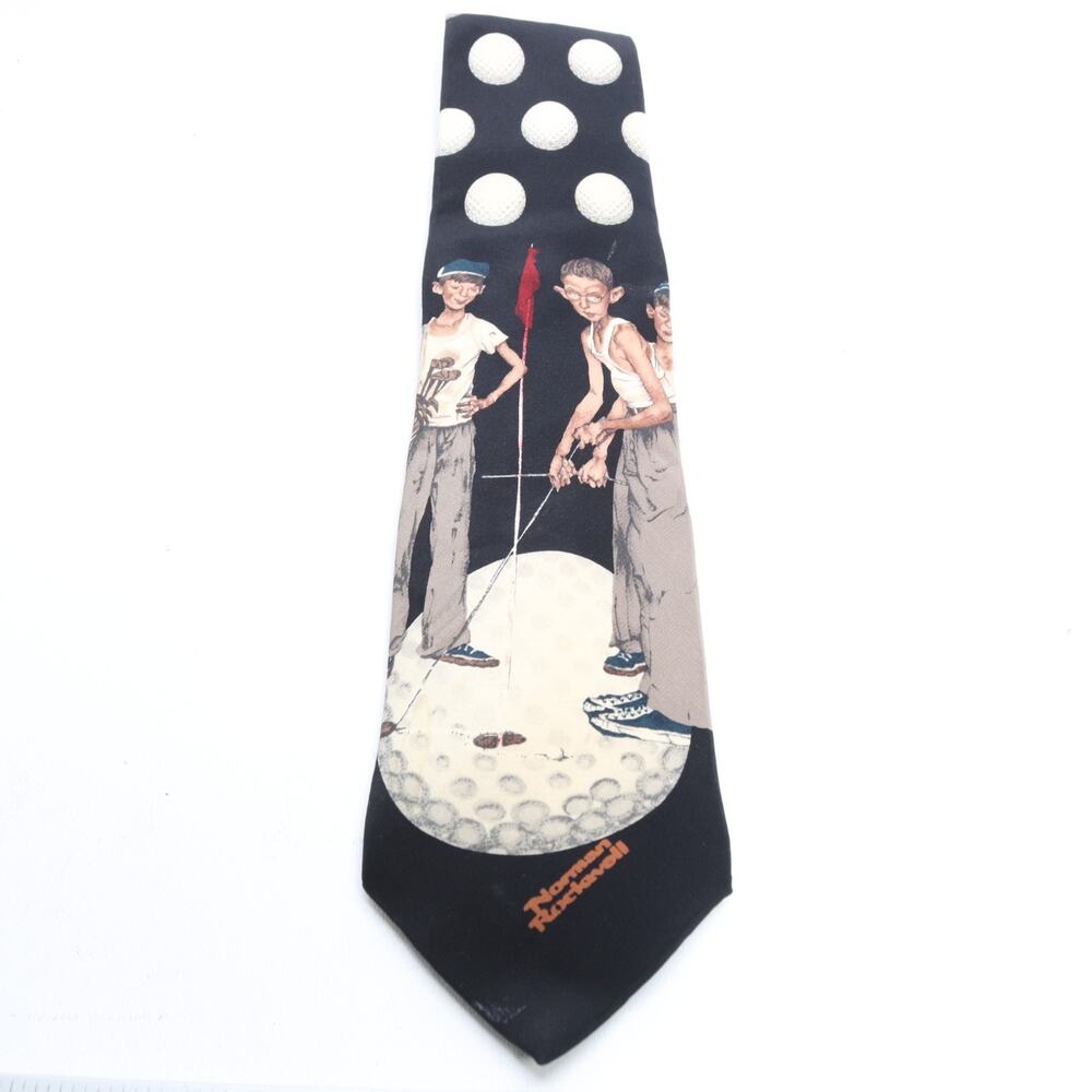 Norman Rockwell Golf Tie Mens 58 in Silk Wide Putters Balls Classic Art